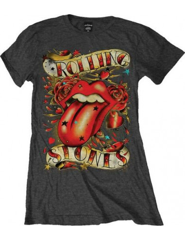 Rolling Stones (The): Tongue & Stars Charcoal (T-Shirt Donna Tg. XL)