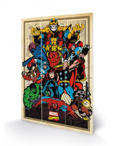 Marvel Retro (Avengers To Action) (Stampa Su Legno)