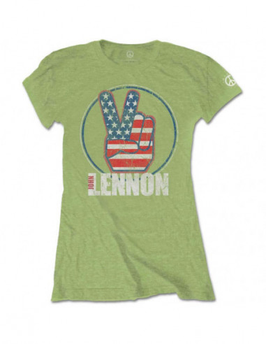 John Lennon: Peace Fingers Us Flag (T-Shirt Donna Tg. L)