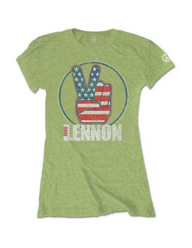 John Lennon: Peace Fingers Us Flag (T-Shirt Donna Tg. S)