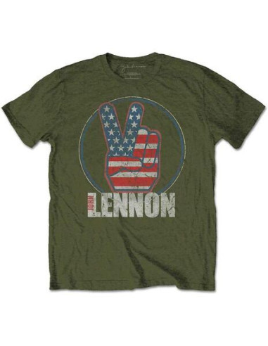 John Lennon: Peace Fingers Us Flag (T-Shirt Unisex Tg. M)